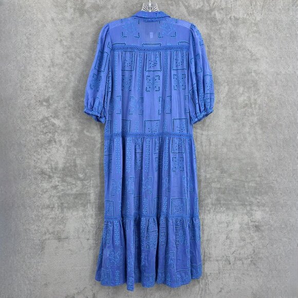 Johnny Was Sadie Embroidered Midi Shirtdress S Blue Eyelet Floral Button Up Boho - Picture 9 of 13